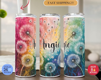 Dandelion Tumbler, Tumbler with Dandelions, Dandelion To Go Cup, Personalized Tumbler, Gift for Mom, Dandelion Tumbler with Lid and Straw