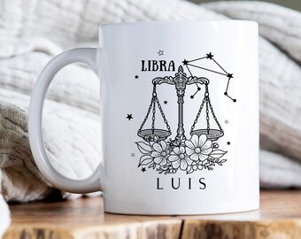 Personalized Coffee Mug, Customized Coffee Cup, Customize Coffee Mug, Zodiac Coffee Cup, Horoscope Coffee Cup, Name on Mug, Libra Coffee Cup