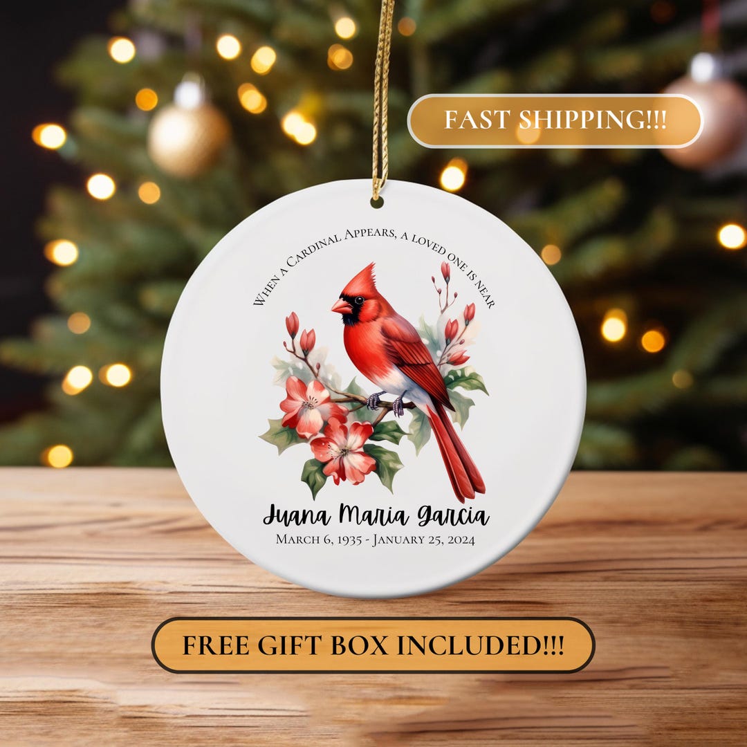 Personalized Memory Ornament, Red Cardinal Memorial Ornament, Keepsake ...