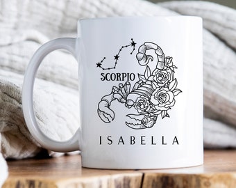 Personalized Coffee Mug, Customized Coffee Cup, Customize Coffee Mug, Zodiac Coffee Cup, Horoscope Coffee Cup, Name Mug, Scorpio Coffee Cup