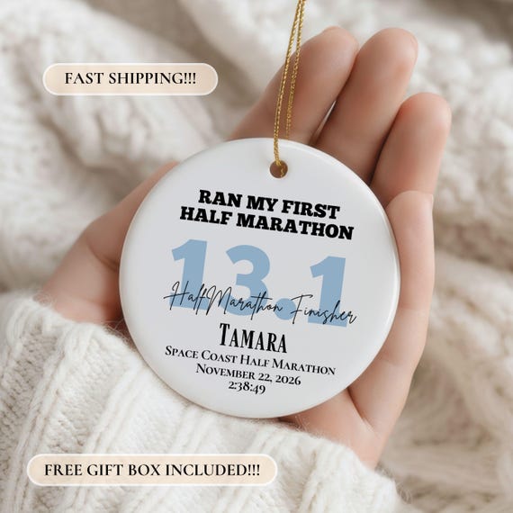 First Half Marathon Running Ornament, 13.1 Runner Ornament, Half Marathon Runner Ornament, Runner Gift, Personalized First Marathon Ornament