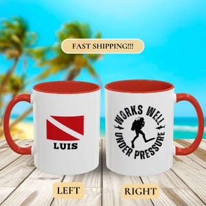 Scuba Diver Mug, Scuba Diving Coffee Cup, Personalized Coffee Mug, Works Well Under Pressure, Gift for Scuba Diver, Ocean Lover Gift, Scuba