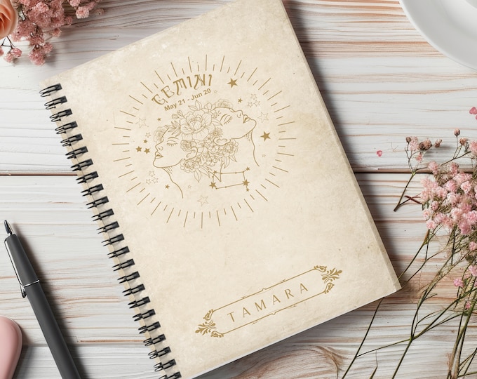 Zodiac Personalized Journal, Celestial Journal, Custom Notebook, Astrology Gift, Zodiac Gift, Gemini Journal, Personalized Lined Notebook