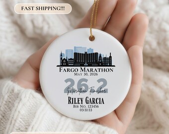 Marathon Runner Ornament, Personalized Marathon Finisher Ornament, Marathon Gift, Marathon Runner Gift, Half Marathon Runner Ornament Fargo