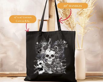 Draagtas Halloween, draagtas skelet halloween, draagtas gothic, draagtas Salem Social Club, canvas draagtas skeletten, draagtas Halloween-cadeau