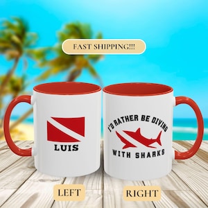 Scuba Diver Mug, Works Well Under Pressure Mug, Diving With Sharks Mug, Personalized Coffee Mug, Gift for Scuba Diver, Scuba Instructor Mug
