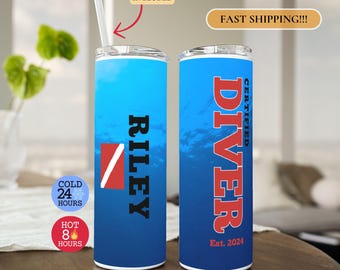 Scuba Diver Tumbler, Personalized Scuba Tumbler, Certified Diver Tumbler, Scuba Lover Gift, Gift for Scuba Diver, Scuba Diver Tumbler To Go