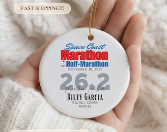 Marathon Finisher Ornament, Personalize Marathon Finisher Ornament, Marathon Gift, Marathon Runner Gift, Marathon Ornament, Space Coast 26.2