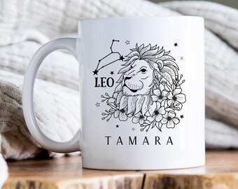 Personalized Coffee Mug, Customized Coffee Cup, Customized Coffee Mug, Zodiac Coffee Cup, Horoscope Coffee Cup, Name on Mug, Leo Coffee Cup