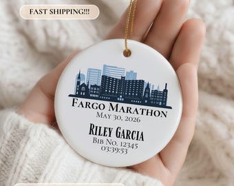 Fargo Marathon Runner Ornament, Personalized Marathon Finisher Ornament, Marathon Gift, Marathon Runner Gift, Half Marathon Runner Ornament