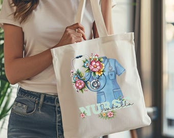 Nurse Tote Bag, Personalized Nurse Tote Bag, Custom Canvas Tote Bag for RN CNA LPN, Nurse Gift, Nursing Student Bag, Nurse Appreciation Week