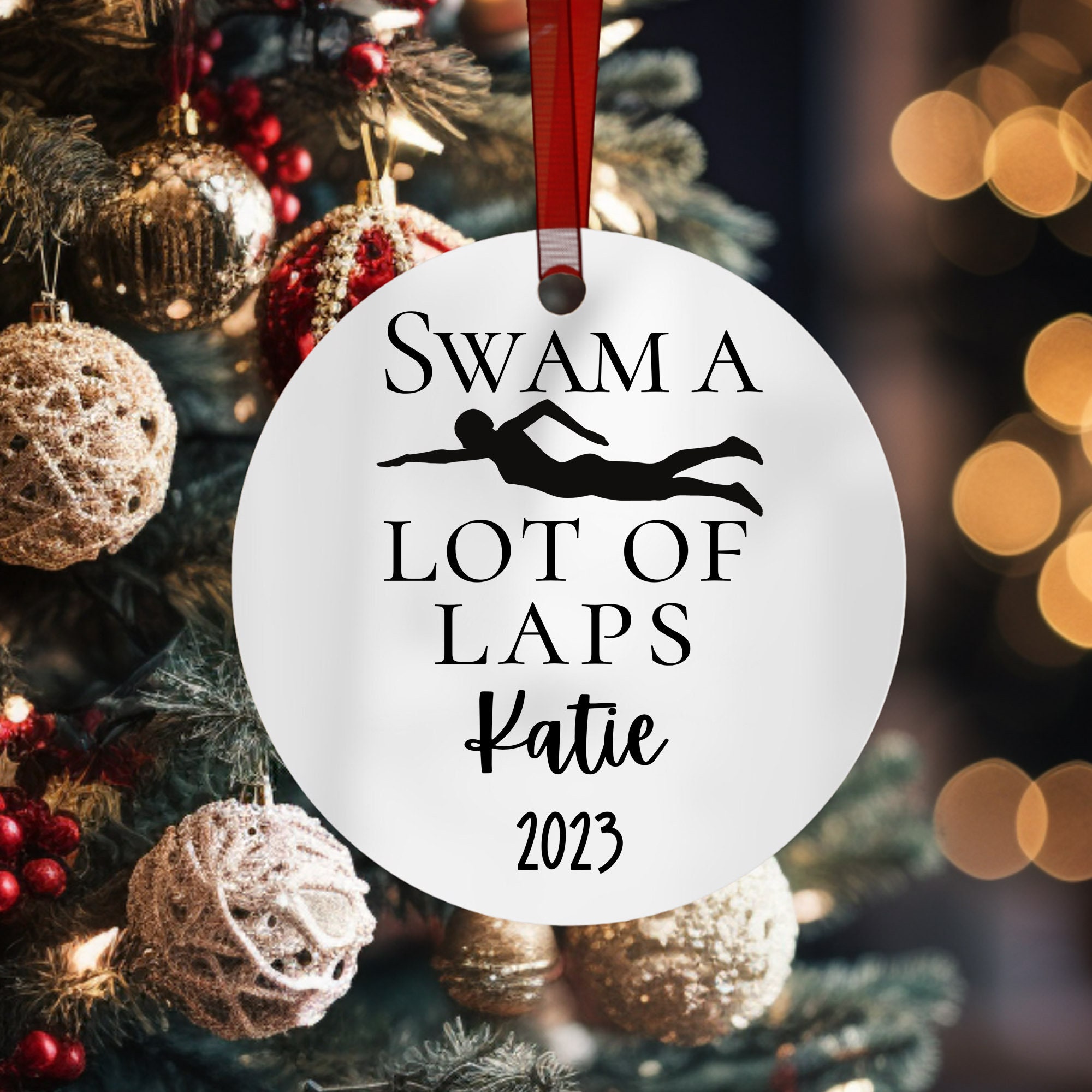 Personalized Swimming Ornament, Custom Swimming Ornament, Distance