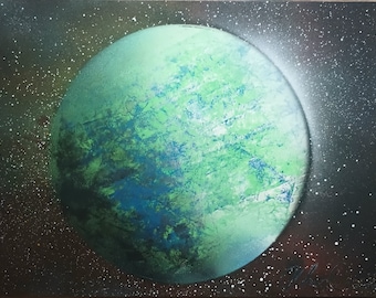 Single Planet Blue & Green Spray Painting