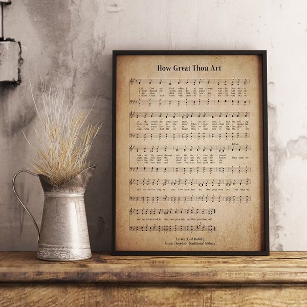 How Great Thou Art Vintage Wall Art Print, Church Hymn Religious Poster, Bible Sheet Music Wall Decor, Home Office Gift Decor