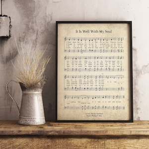It Is Well With My Soul Vintage Wall Art Print, Church Hymn Religious Poster, Bible Sheet Music Wall Decor, Home Office Gift Decor