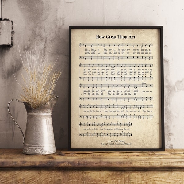 How Great Thou Art Vintage Wall Art Print, Church Hymn Religious Poster, Bible Sheet Music Wall Decor, Home Office Gift Decor