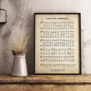 Great Is Thy Faithfulness Vintage Wall Art Print, Church Hymn Religious Poster, Bible Sheet Music Wall Decor, Home Office Gift Decor