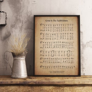 Great Is Thy Faithfulness Vintage Wall Art Print, Church Hymn Religious Poster, Bible Sheet Music Wall Decor, Home Office Gift Decor