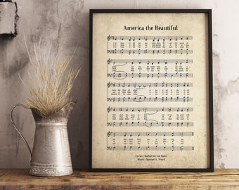 America the Beautiful Print, Printable Vintage Sheet Music, Instant ...