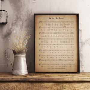 Victory In Jesus Vintage Wall Art Print, Church Hymn Religious Poster, Bible Sheet Music Wall Decor, Home Office Gift Decor