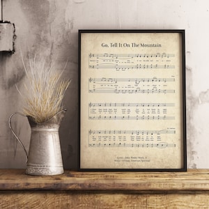 Go Tell It On The Mountain Vintage Wand Art Print, Kirchen Hymn Religiöse Poster, Bibel Noten Wand Dekor, Home Office Geschenk Dekor