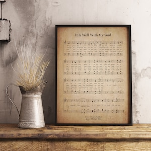 It Is Well With My Soul Vintage Wall Art Print, Church Hymn Religious Poster, Bible Sheet Music Wall Decor, Home Office Gift Decor