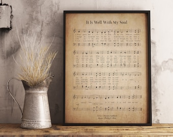 It Is Well With My Soul Vintage Wall Art Print, Church Hymn Religious Poster, Bible Sheet Music Wall Decor, Home Office Gift Decor