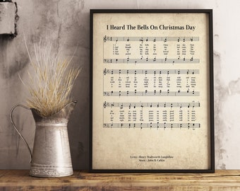 Impression d'art mural J'ai entendu les cloches le jour de Noël, affiche religieuse d'hymne de l'église, décoration murale en partitions de la Bible, cadeau de bureau à domicile