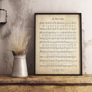 At The Cross Vintage Wall Art Print, Church Hymn Religious Poster, Bible Sheet Music Wall Decor, Home Office Gift Decor