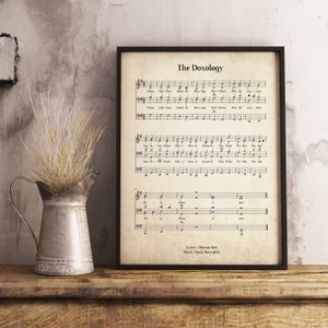 The Doxology Vintage Wall Art Print, Church Hymn Religious Poster, Bible Sheet Music Wall Decor, Home Office Gift Decor