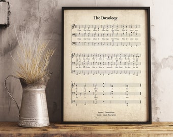 The Doxology Vintage Wall Art Print, Church Hymn Religious Poster, Bible Sheet Music Wall Decor, Home Office Gift Decor