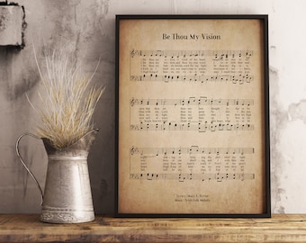 Be Thou My Vision Vintage Wall Art Print, Church Hymn Religious Poster, Bible Sheet Music Wall Decor, Home Office Gift Decor