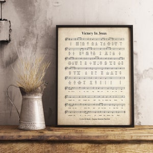 Victory In Jesus Vintage Wall Art Print, Church Hymn Religious Poster, Bible Sheet Music Wall Decor, Home Office Gift Decor