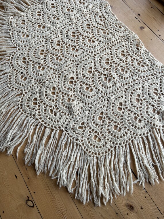 VINTAGE wool western cream hand knitted crochet s… - image 7