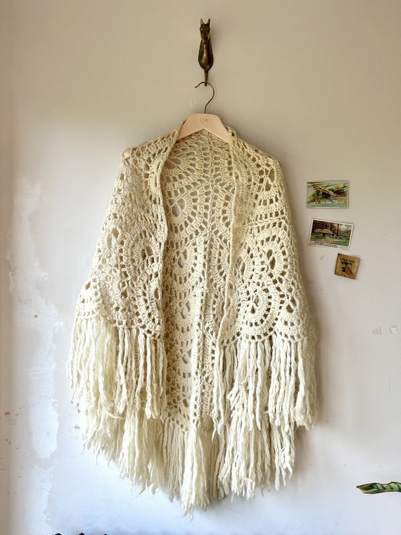 VINTAGE wool western cream hand knitted crochet s… - image 1