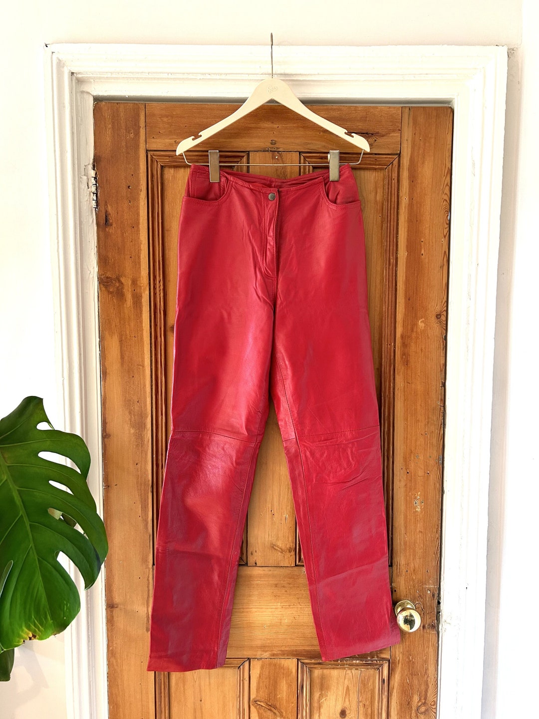 VINTAGE Leather Pants From 1980s Red Leather High Waisted Etsy