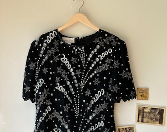 Top vintage de seda con lentejuelas Y2K: Millennial 2000 con cuentas