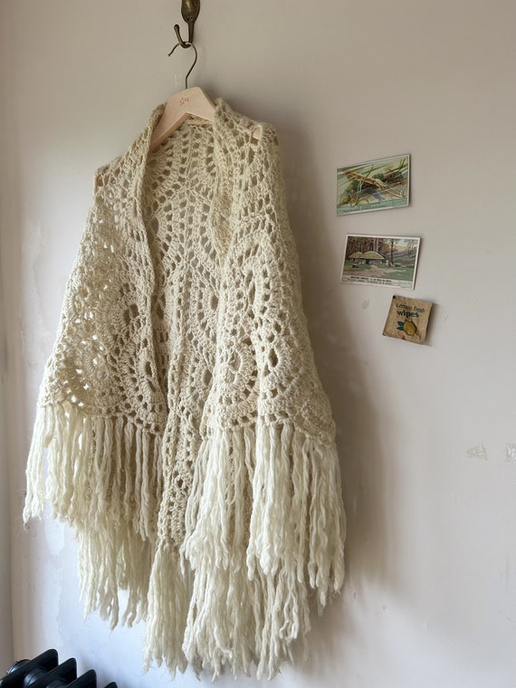 VINTAGE wool western cream hand knitted crochet s… - image 2