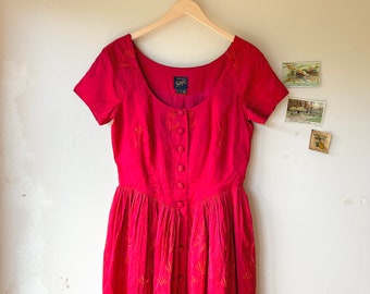 Vintage 80s Monsoon Red Silk Cocktail Rara Dress
