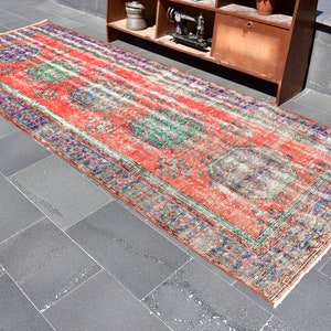 Turkish rug, Vintage rug, Handmade rug, Boho decor, Home decor rug, Floor rug, Runner rug, Oushak rug, Turkey rug 4.4 x 12.1 ft ORT1043