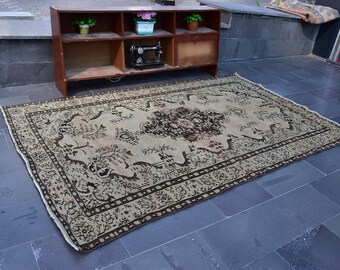Turkish rug, Vintage rug, Handmade rug, Boho decor, Home decor rug, Floor rug, Organic wool rug, Oushak rug, Turkey rug 5.6 x 8.9 ft ORT1118