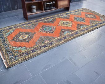 Turkish rug, Vintage rug, Handmade rug, Boho decor, Home decor rug, Floor rug, Runner rug, Oushak rug, Turkey rug 4.8 x 12.5 ft ORT2165
