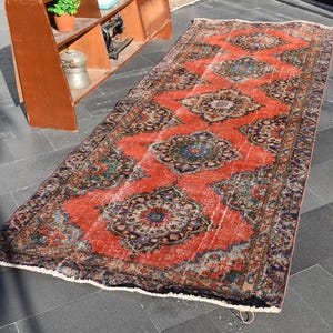 Turkish rug, Vintage rug, Handmade rug, Boho decor, Home decor rug, Floor rug, Runner rug, Oushak rug, Turkey rug 4.2 x 11.9 ft ORT2304