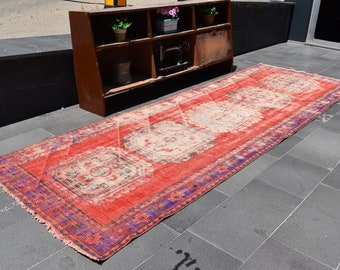 Turkish rug, Vintage rug, Handmade rug, Boho decor, Home decor rug, Floor rug, Runner rug, Oushak rug, Turkey rug 3.8 x 11.4 ft ORT0002