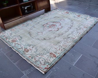 Turkish rug, Vintage rug, Handmade rug, Boho decor, Home decor rug, Floor rug, Organic wool rug, Oushak rug, Turkey rug 5.6 x 8.1 ft ORT1125
