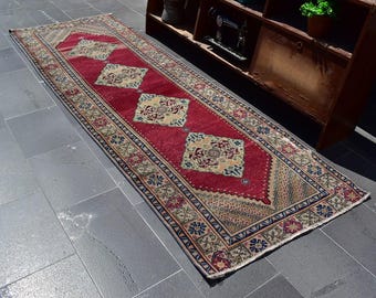 Turkish rug, Vintage rug, Handmade rug, Boho decor, Home decor rug, Hallway rug, Runner rug, Oushak rug, Turkey rug 3.1 x 8.8 ft ORT1106