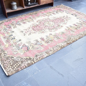 Turkish rug, Oriental rug, Handknotted rug, Boho decor, Large rug, Floral rug, Organic wool rug, Oushak rug, Turkey rug 6.1 x 9.9 ft ORT2071