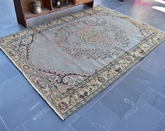 Turkish rug, Vintage rug, Handmade rug, Boho decor, Home decor rug, Floor rug, Organic wool rug, Oushak rug, Turkey rug 6.1 x 8.9 ft ORT1019