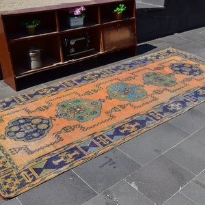 Turkish rug, Vintage rug, Handmade rug, Boho decor, Home decor rug, Floor rug, Runner rug, Oushak rug, Turkey rug 4.2 x 10.6 ft ORT1165
