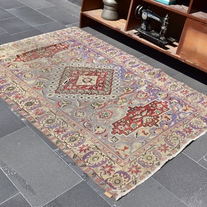 Turkish rug, Vintage rug, Handmade rug, Boho decor, Home decor rug, Floor rug, Organic wool rug, Oushak rug, Turkey rug 4.2 x 6.3 ft ORT1138